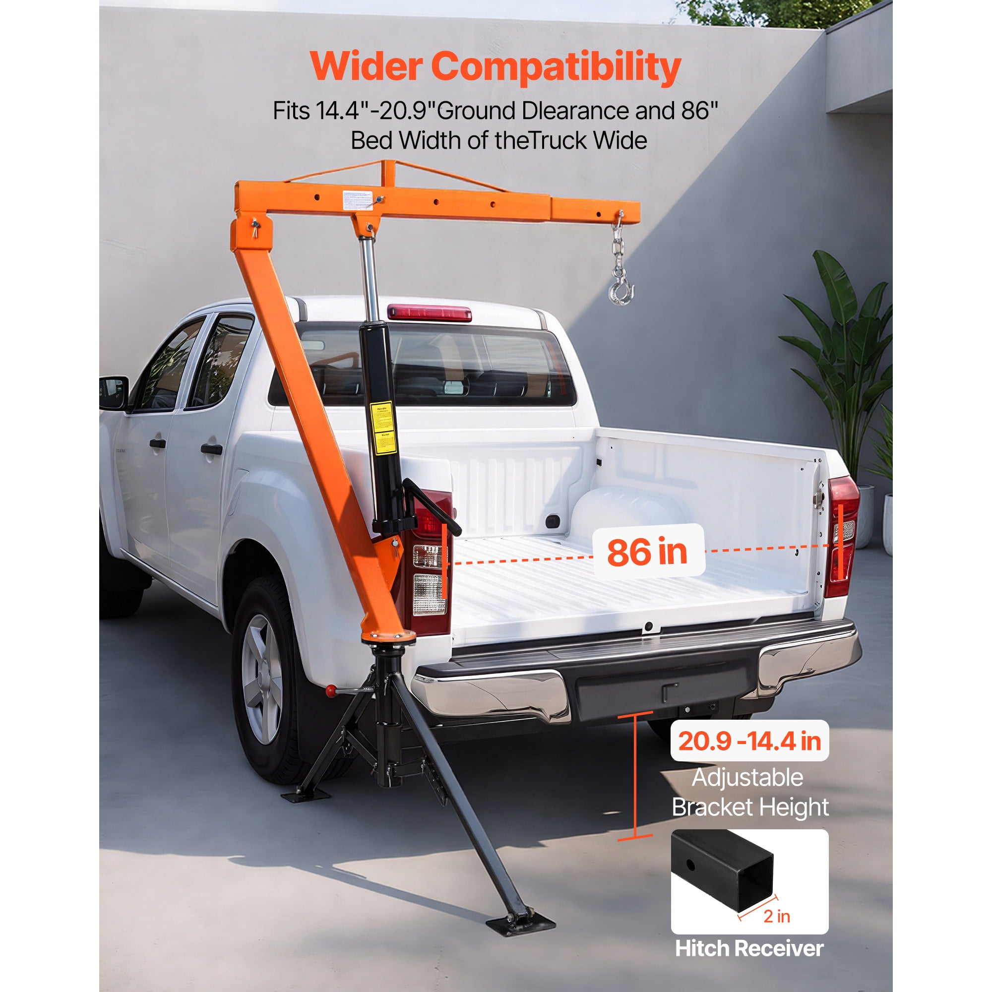 KFFKFF Truck Crane, 1500 lbs Capacity, Trailer Hitch Mounted with Manual Hydraulic System, 12T Hydraulic Jack, 360° Rotating Telescopic Boom, Foldable Design for Lifting Machinery and Lumber