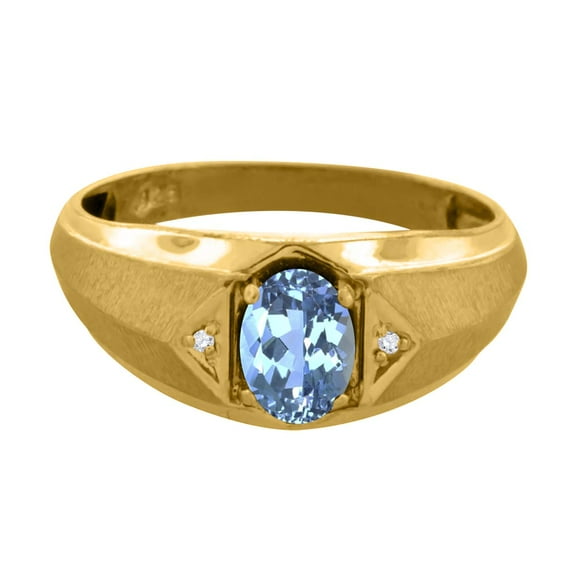 Mauli Jewels Engagement Rings for Men 0.76 Carat Mens Diamond And Oval Blue Topaz Ring prong 10K Yellow Gold