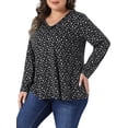thumbnail image 2 of DARING DIVA Women's Plus Floral V Neck Long Sleeve Ruffle Blouses 2X Black White, 2 of 6