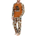 thumbnail image 5 of Men's Halloween Pajama Set Long Sleeve Raglan Soft Cotton Loungewear with Letter Top & Full Length Pants for Home Night Beige L, 5 of 6