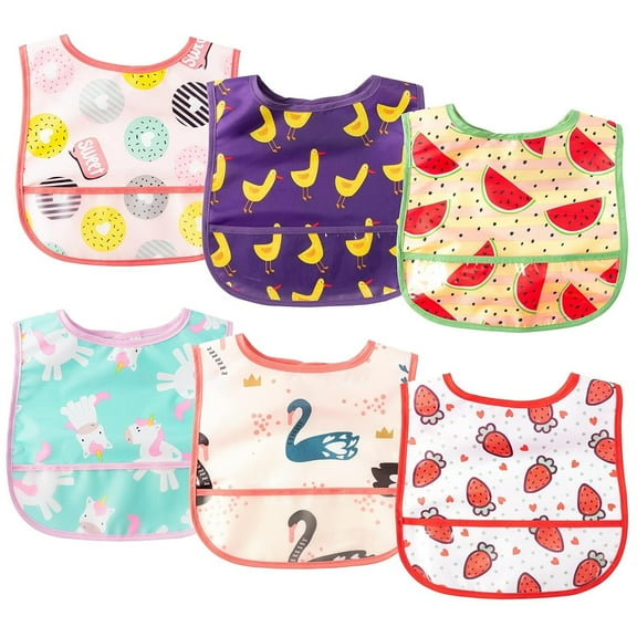 Baby Sleeveless Bib with Crumb Catcher Pocket，6Pcs Adjustable Teething Bib
