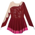 thumbnail image 3 of Alvivi Kids Girls Rhinestone Mesh Splice Figure Ice Skating Dress Gymnastics Bodysuit Burgundy 14, 3 of 5