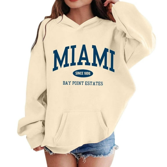 WOYY Girls Hoodie Miami Print Long Sleeve Pullover Hooded Sweatshirt for Kids, Sizes 2-13