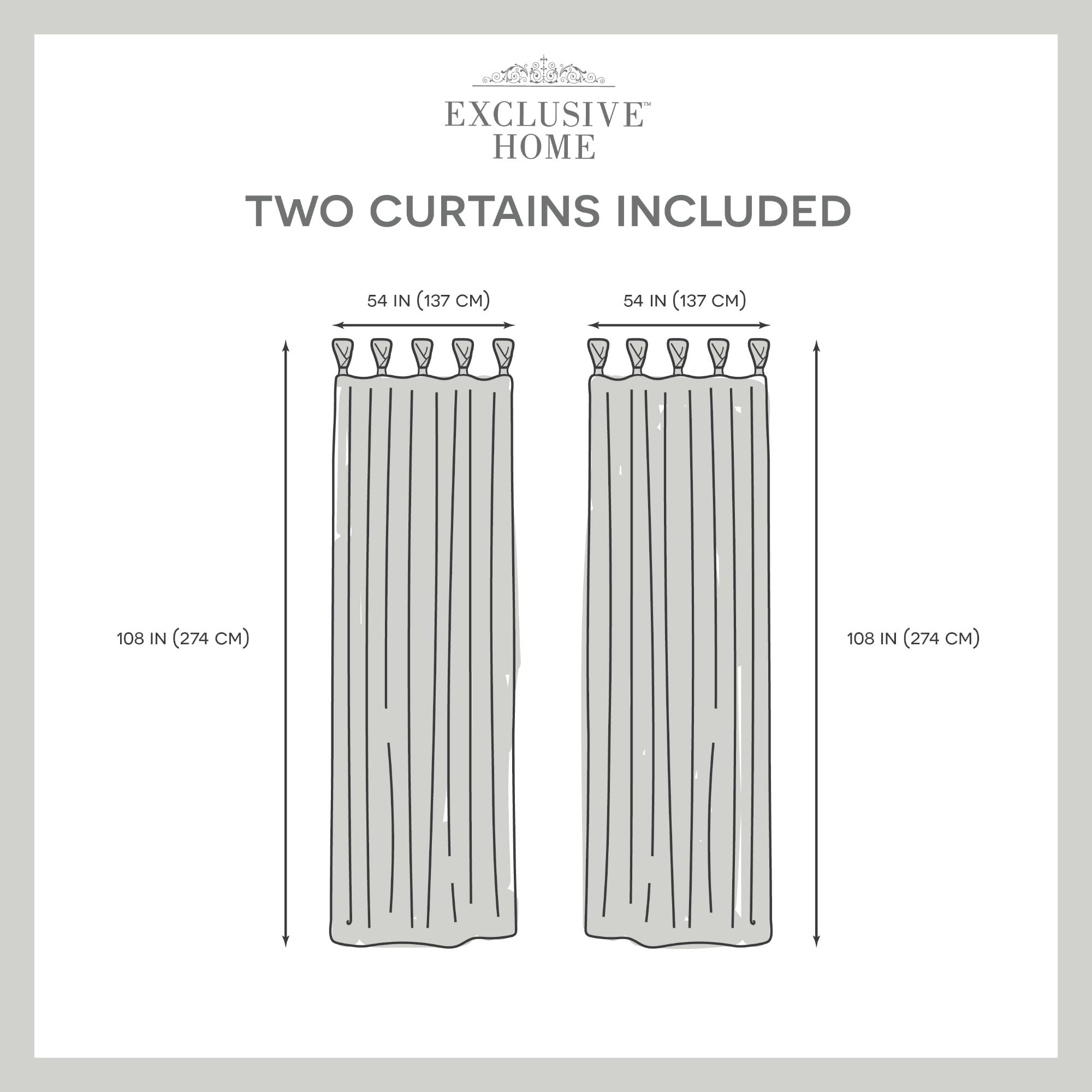 Exclusive Home Curtains Loha Linen Braided Tab Top Curtain Panel Pair, 54x108, Beige