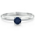 thumbnail image 2 of Gem Stone King 14K White Gold Blue Sapphire Solitaire Engagement Ring for Women (0.35 Cttw, Round 4MM, Gemstone September Birthstone, Size 5), 2 of 5