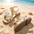 thumbnail image 6 of FINALGANG Little Girls Adjustable Ankle Strap Crackle Bow Open Toe Sandals Multi Strap Breathable Flat Sole Summer Party Princess Sandals Classic Shoes 12-18 Months, 6 of 9