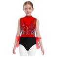 thumbnail image 1 of CHICTRY Girls Salsa Jazz Dress Sleeveless Backless with Shiny Sequins in Color Block Pattern Hip Tassels Dance Jumpsuit Red 12, 1 of 5