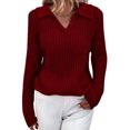 thumbnail image 3 of El Suéter De La Solapa De Las Mujeres Suéter Hecho Punto De Las Mujeres Del Color Sólido De La Manga Larga De La Moda Para La Oficina En Casa ANGGREK Ropa, 3 of 5