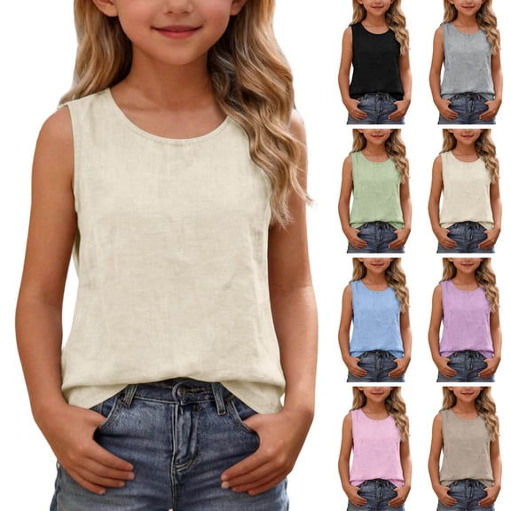 Tranfacy Girls Round Neck Tank Top Sleeveless Solid Casual Fashion Outer Layering Shirts