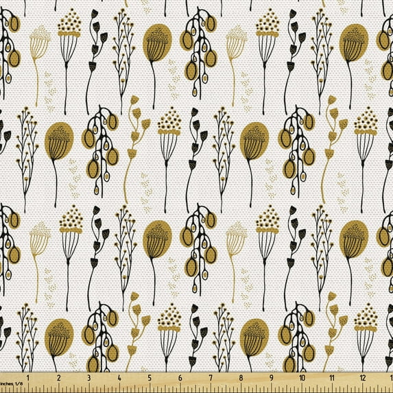 Botany Sofa Upholstery Fabric by the Yard, Abstract Simplistic Design Leaf and pod Branches Pattern, Decorative Fabric for DIY and Home Accents, Pearl Charcoal Grey by Ambesonne