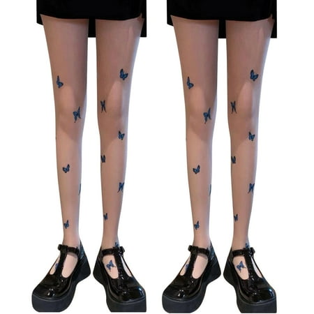 

Fashion Socks 2Pc Women Ultra-Thin Blue-Butterfly Print Bottoming Stockings Pantyhose Hollow Socks Tights Stocking