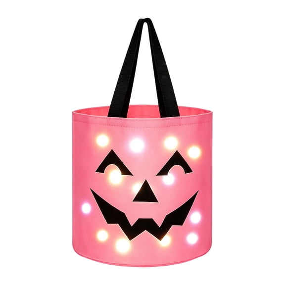 Halloween Candy Bag,LED Light Candy Buckets,Halloween Trick or Treat Bucket with Pumpkin Smile Face for Halloween Party Favors Goodie Bags