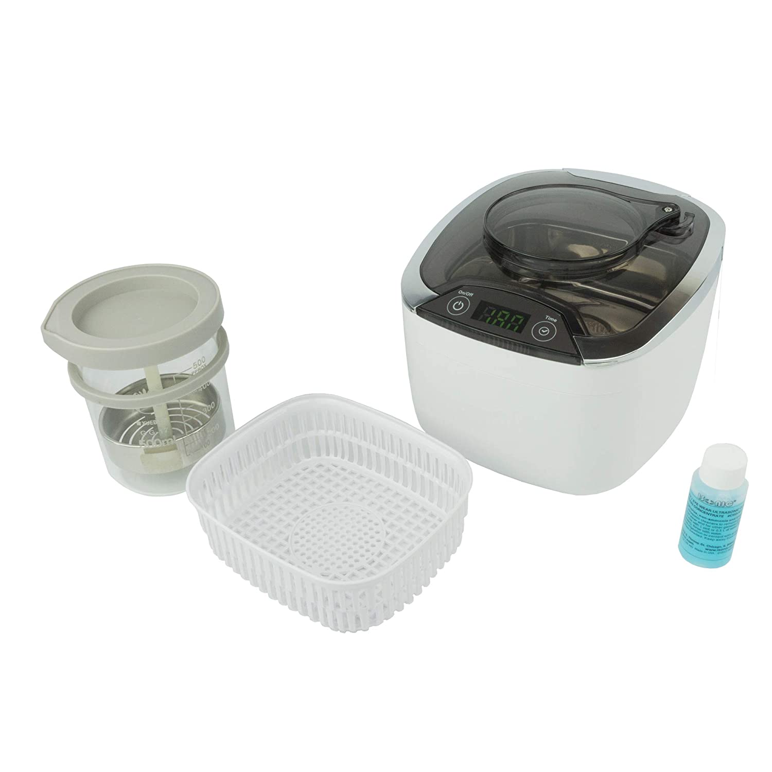 iSonic DS400B Miniaturized Commercial Ultrasonic Cleaner with Integrated 500 Ml Glass Beaker Holder Set for Jewelry, Cosmetic Tools, Eyeglasses, 110V 55W (DS400B (+BK06)