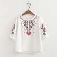 thumbnail image 2 of DHFJKG Boho Tops For Women Floral Embroidered T Shirt Half Sleeve Crew Neck Lightweight Loose Fit Casual Tee Beach Comfy Top, 2 of 5