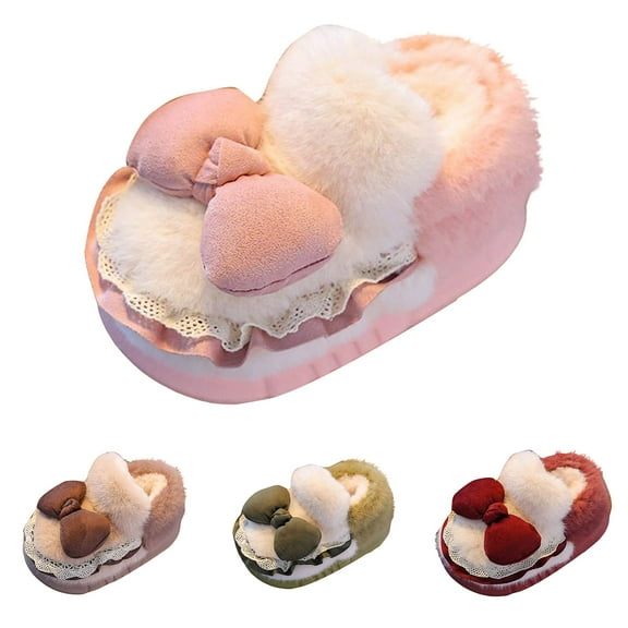 Dakaela Boys Girls Cute Slippers Little Kids Bow Plush Fuzzy House Shoes Toddler Non Slip Indoor Outdoor Winter Shoes Pink Size 6
