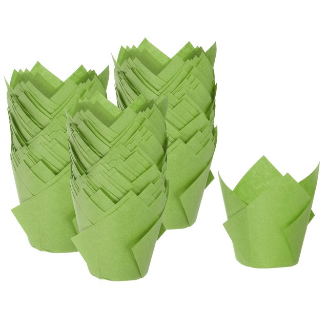 150 Unidades de Moldes para Cupcakes de Papel Estándar En Forma de Tulipán, Envoltorios Impermeables Desechables para Cumpleaños, Banquetes y Fiestas, Verde