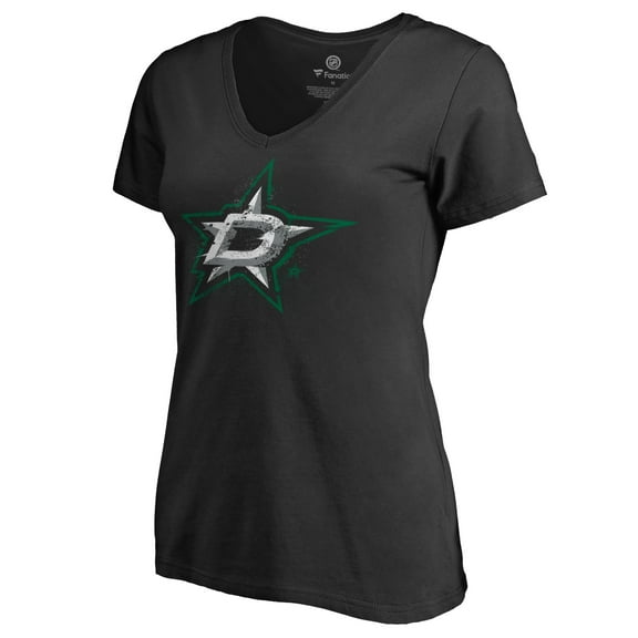 Women's Black Dallas Stars Splatter Logo V-Neck T-Shirt