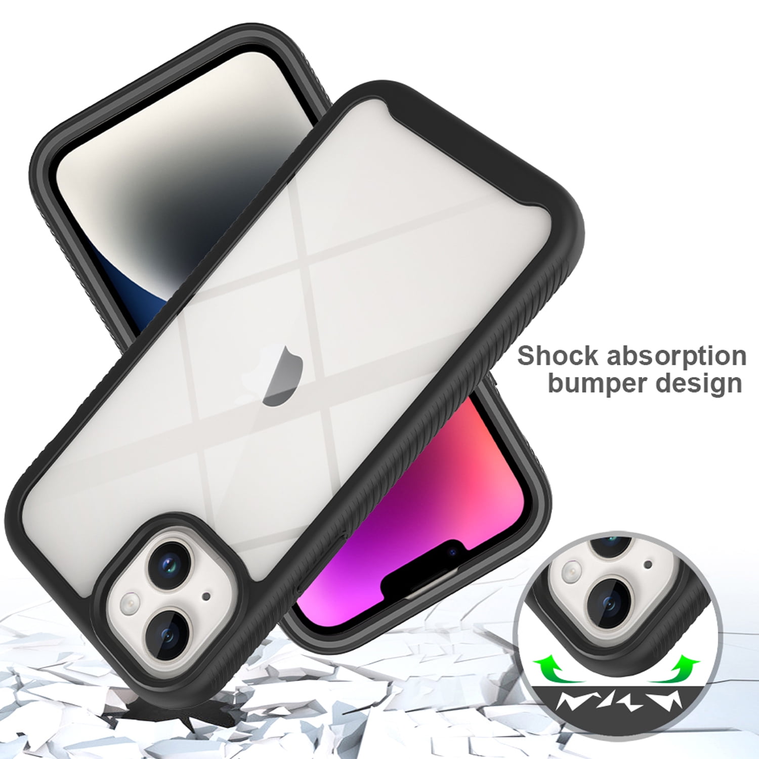 Clear Case for iPhone 15 Pro, High-Transparency Hybrid Rugged PC + TPU  Military Grade Shockproof Cover, Dual-Layers Lens Protection Non-Yellowing  Case for iPhone 15 Pro,Black 
