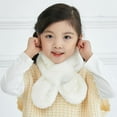 thumbnail image 4 of Cute Faux Rabbit Fur Plush Winter Warm Cross Scarf Neckerchief Wrap Solid Color Neck Warmer BEIGE, 4 of 8