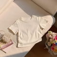 thumbnail image 3 of BFHHYA Girls Short Sleeve Shirts Ruched Side Crew Neck T-Shirts Solid Color Summer Basic Tops for Girls 1-11 Years, 3 of 5