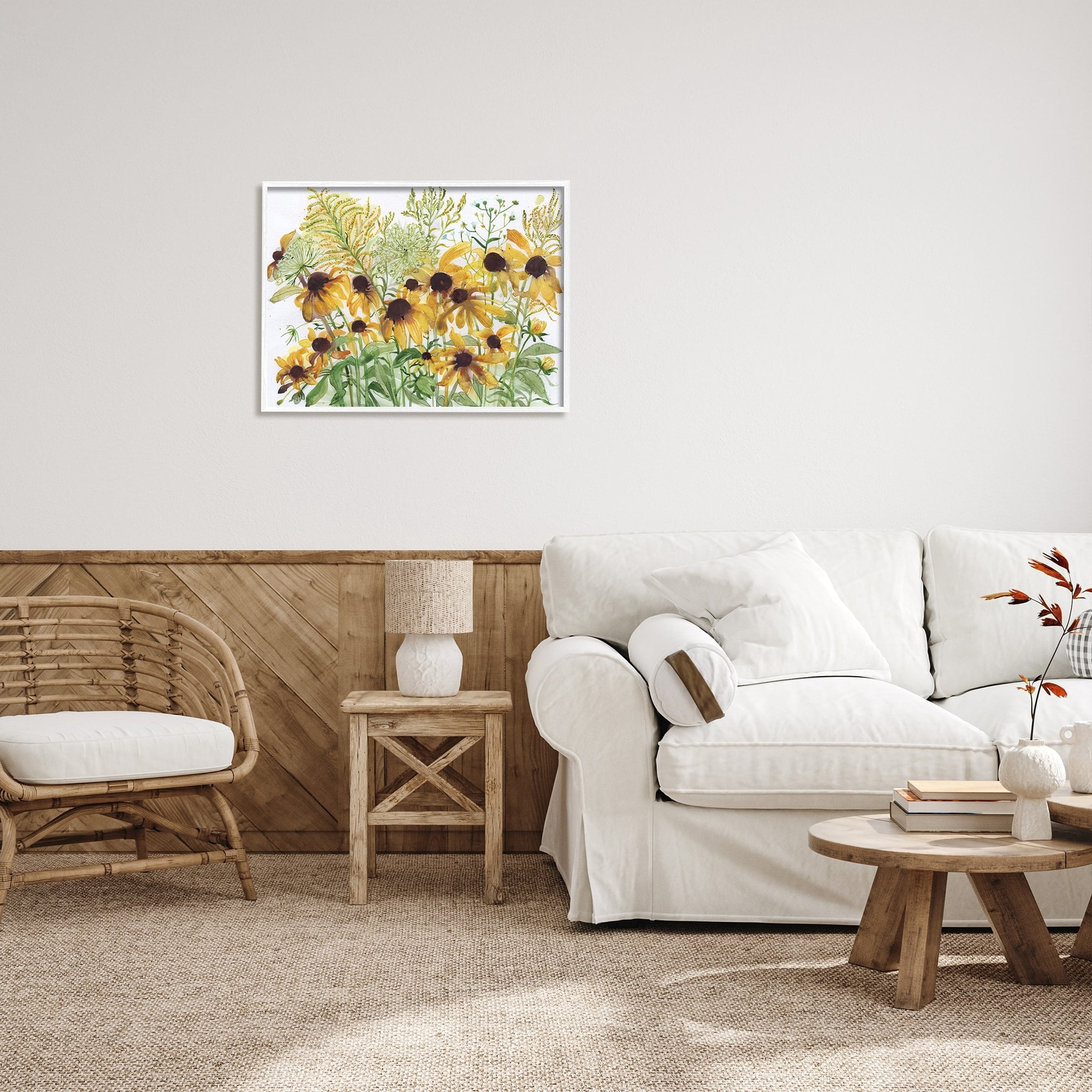 Stupell Industries Layered Yellow Daisy Blooms Wildflower Herb Sprouts Painting White Framed Art Print Wall Art, Design by unknown