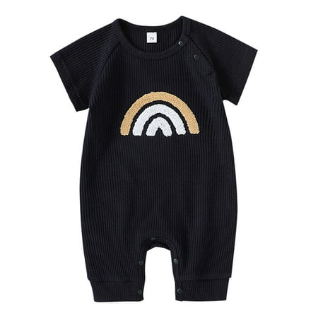 

ZIZOCWA 0-3 Month Onesies Girls Toddler Boys Girls Short Sleeve Romper Rainbow Prints Ribbed Summer Bodysuits Girls 2T Girl 9 Month Outfits 9 Month La Black70