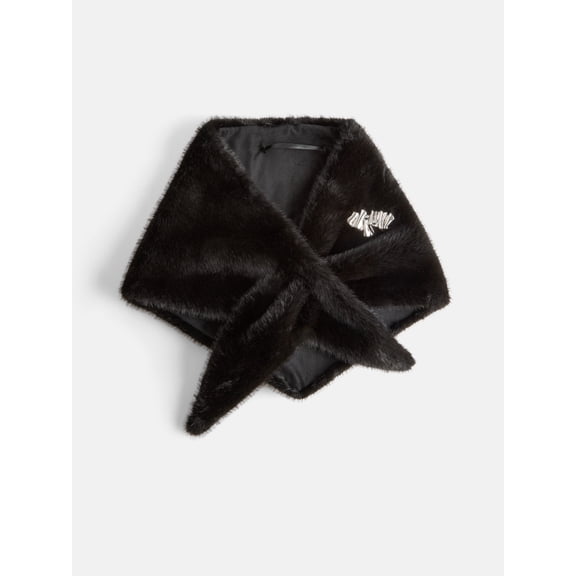 Scoop Women's Faux Fur Triangle Scarf with Brooch, Black Soot