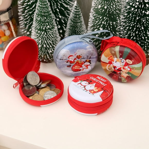 Mini Porte-Monnaie de Noël Boîte en Fer-Blanc Bocal Scellé Boîtes de Rangement pour Pièces Boucles d'Oreilles Écouteurs Boîte de Rangement Enfants Décoration Sapin de Noël