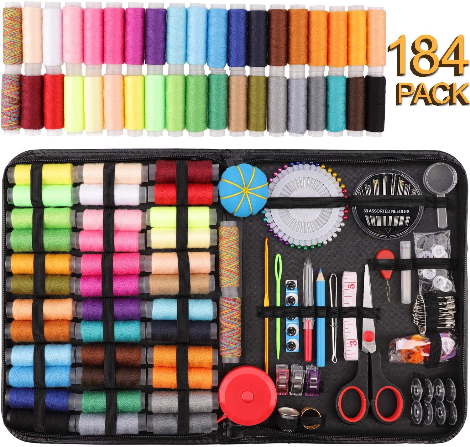 Sewing Kit 184 Large Premium Supplies 38 XL Thread Spools Suitable for Traveller Adults Kids Beginner Emergency DIY and Home Button Repair Kit
