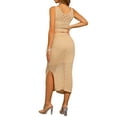 thumbnail image 3 of INSPIRE CHIC Women's 2 Piece Hollow Out Cover Up Set V Neck Crop Tank Top Slit Skirt Outfit S Khaki, 3 of 6