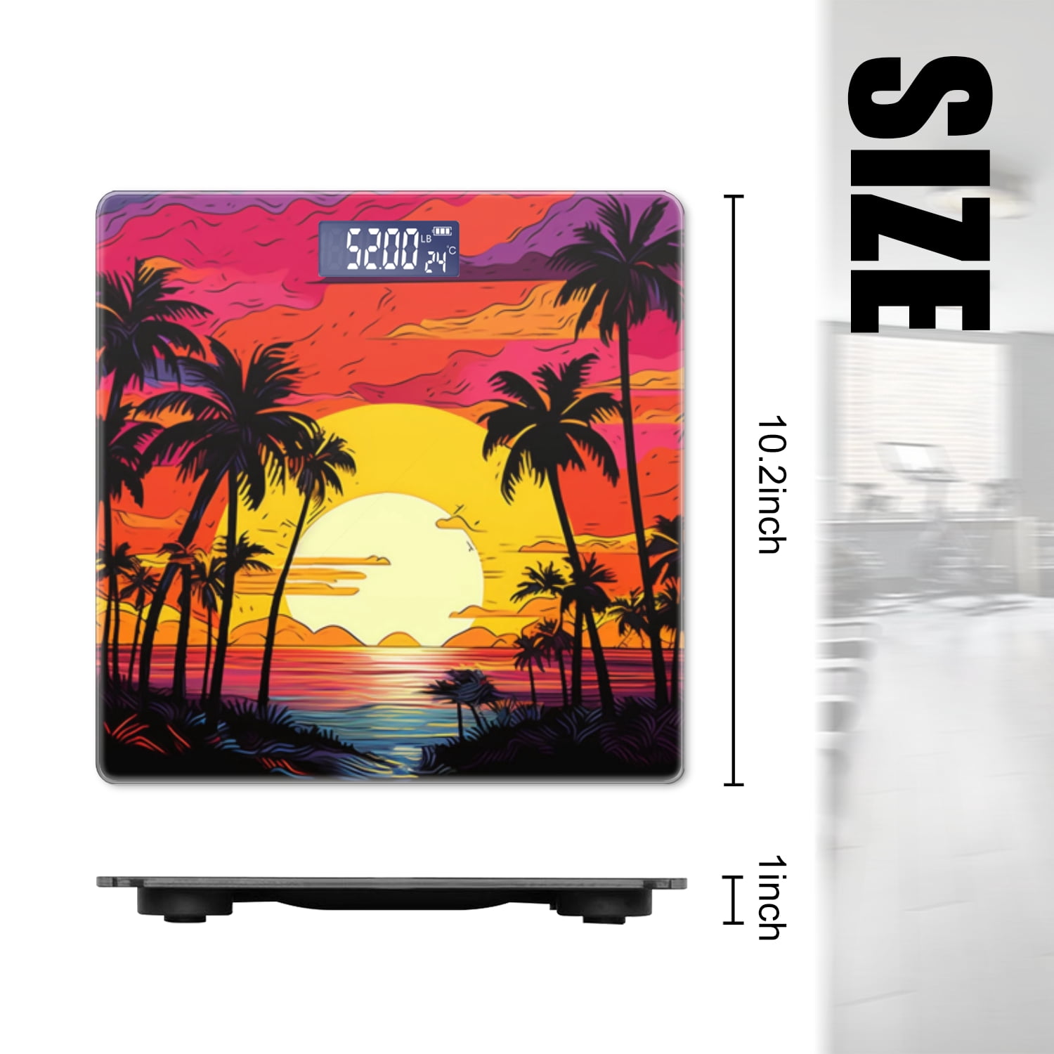 Digital Bathroom Scale with Large LCD Display,High Capacity Scale 400 lbs High Precision body fat scale-Sunset On The Beach With Palm Trees
