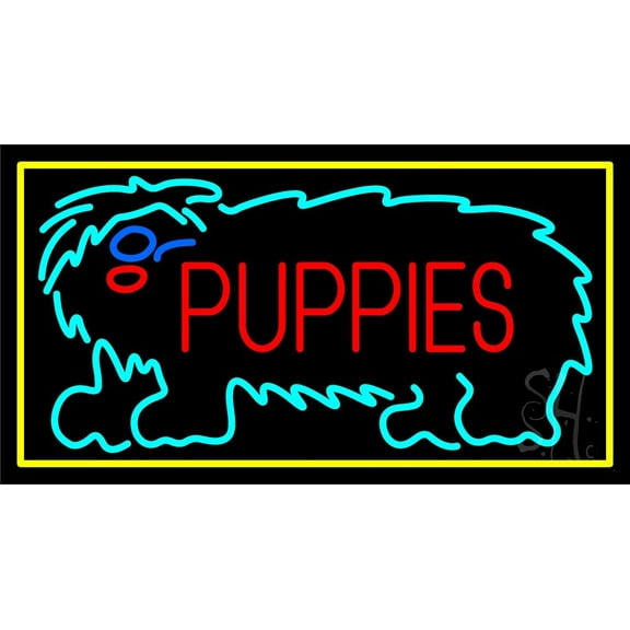 Puppies Block LED Neon Sign 13" Tall x 24" Wide - inches Black Square Cut Acrylic Backing, with Dimmer - Premium built indoor Sign for Club, Home décor, Event, Workshop, Storefront.