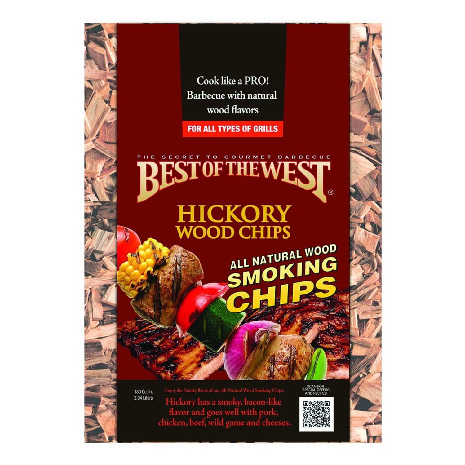 Best of the West All Natural BBQ Hickory Wood Smoking Chips, 180 Cubic