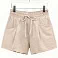 thumbnail image 3 of Olyvenn Women's Summer Casual Ruffled Drawstring Shorts Pocket Beige XXL, 3 of 3