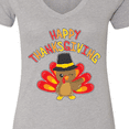 thumbnail image 4 of Inktastic Happy Thanksgiving Cute Turkey in Pilgrim Hat Women's V-Neck T-Shirt, 4 of 5