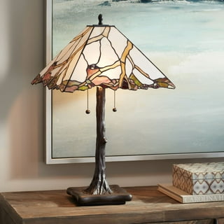 Robert louis tiffany traditional table lamp bronze tropical birds 2024 stained glass shade for living room family bedroom nightstand