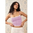 thumbnail image 5 of Women'S Y2k Gingham Square Neck Crop Tank Tops Spaghetti Strap Lace Trim Bow- Front Tops - Shirt Purple XL, 5 of 7