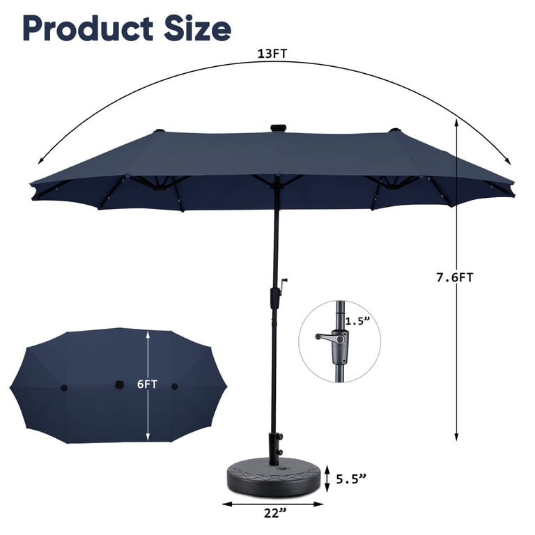 Ainfox 13ft Double-Sided Patio Umbrella with Solar Lights, Navy photo 7