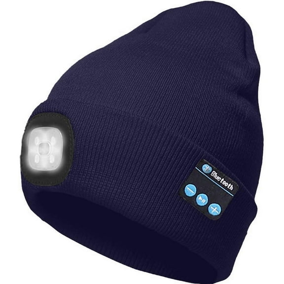 Viworld Unisex LED Bluetooth Beanie Hat with Headlight Upgraded Musical Knitted Cap with Headphone & Mic Winter Gifts for Men Women  (Dark Blue)
