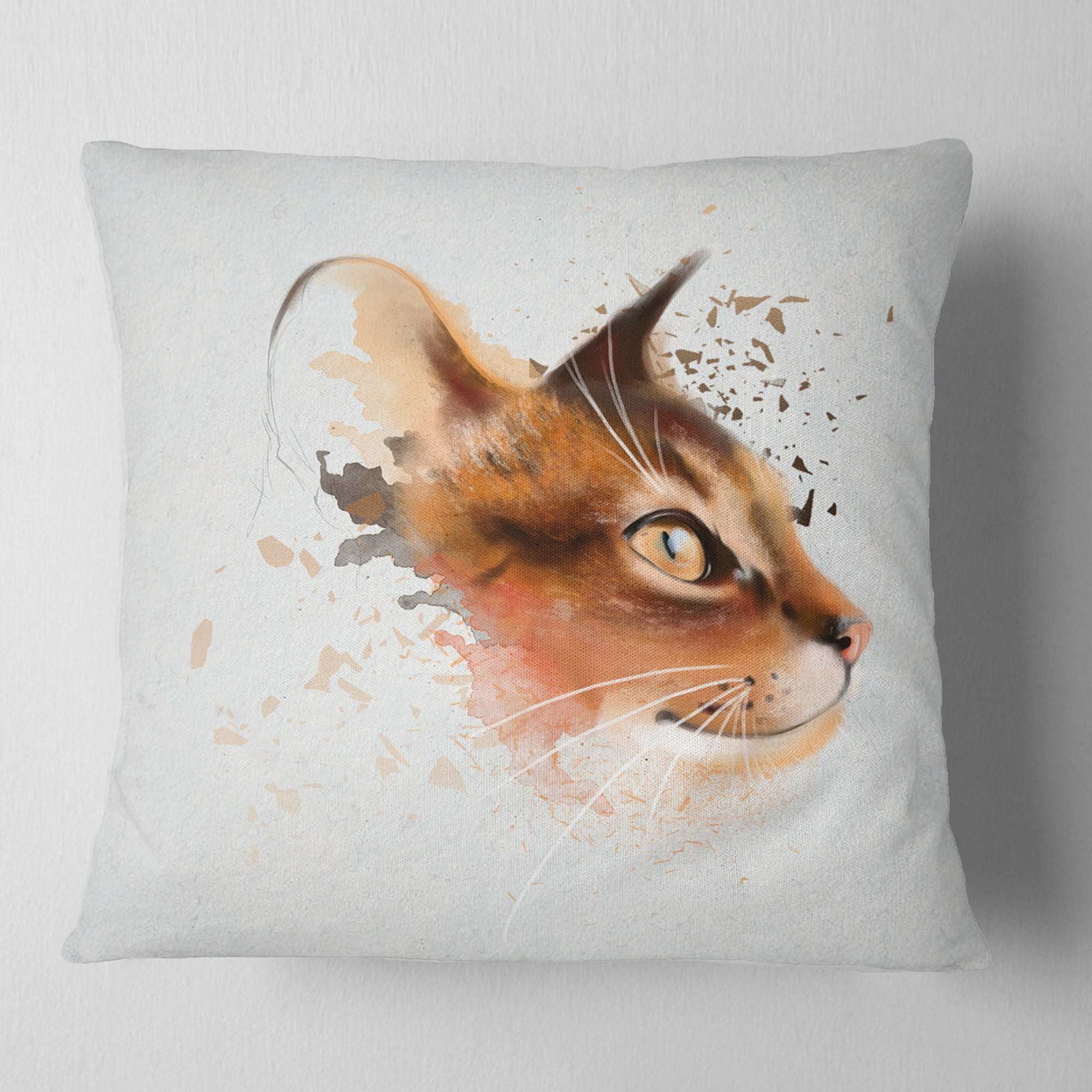 Designart Lovely Brown Cat Watercolor Sketch - Animal Throw Pillow - 18x18