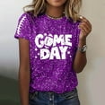 thumbnail image 2 of Women's Game Day Shirts Funny Sequin Football Hearts Graphic Short Sleeve Tops Summer Trendy Crew Neck Casual Workout Tees Z002-Purple M, 2 of 5