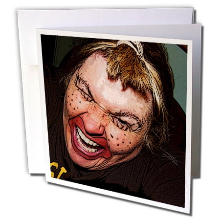 3dRose Lady Dressed Up Like Ugly Clown for Halloween With Her Face Very Animated, Silly and Scary - Greeting Card, 6 by 6-inch