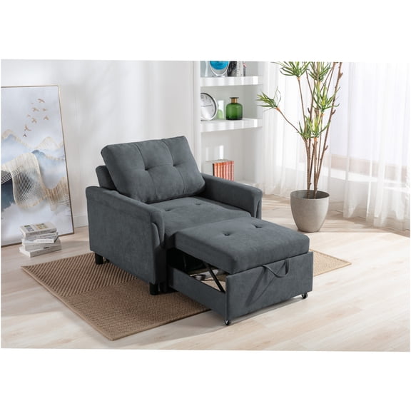 JERFIT 3-in-1 Convertible Chair Bed, 35" Wide Sleeper Sofa with Armrests, Dark Gray Fabric Upholstery for Living Room, Guest Room, Dorm
