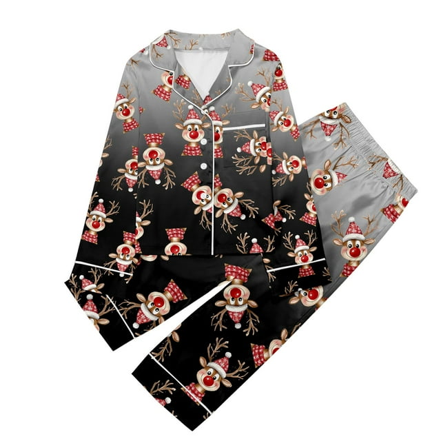 MEZZALL Pyjama Décontracté pour Enfant à Fleurs Imprimées, Chemise Boutonnée à Col à Revers à Manches Longues et Pantalon, Ensemble Confortable pour Tout-Petit, Noir, 5-6 Ans