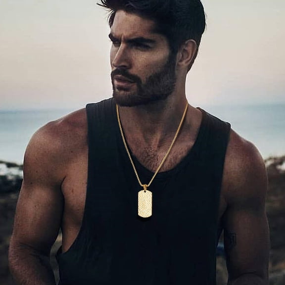 Golden Color Hammered Necklaces for Men,Waterproof 14K Yellow Gold Pendant Collar,Birthday Party Gifts for Him