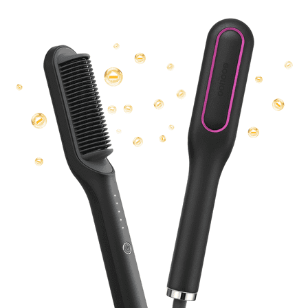 Goolioo Ionic Hair Straightener Brush, Anti-Scald Ceramic Coating, Black