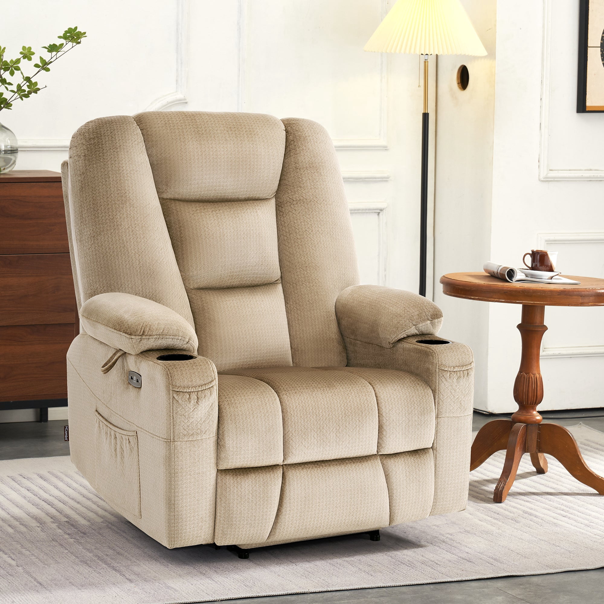 MCombo Oversized Power Lift Recliner Chair with 27.2'' Extra Wide Seat for Big and Tall Elderly People, Fabric R7541 (Beige, Large-Wide)