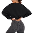 thumbnail image 4 of Lovskoo Women's Cropped Sweatshirt Fall Winter Fleece Thick Warm Trendy Long Sleeve Comfortable Breathable Hooded Sweatshirts Shirt Tops Black, 4 of 7