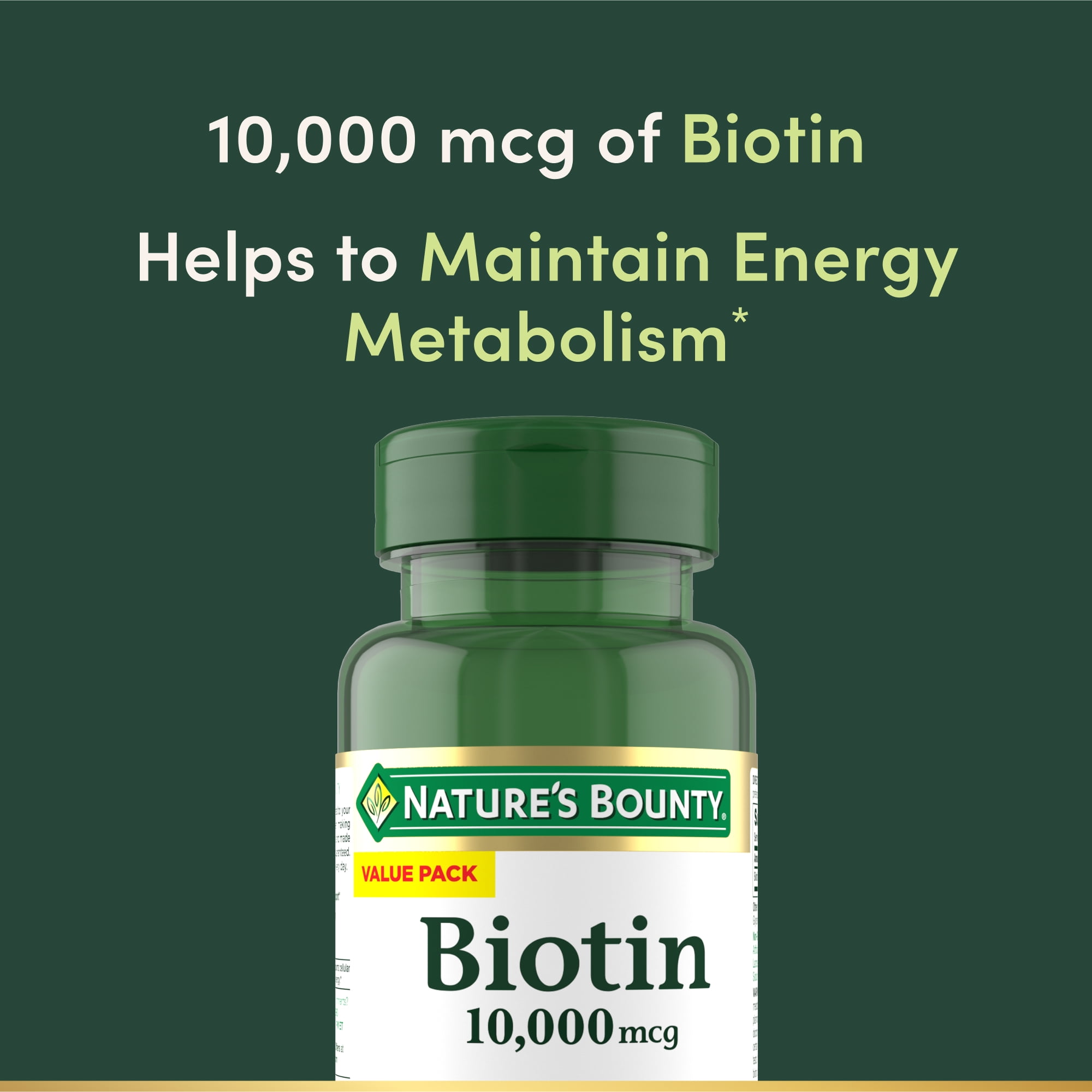 Nature's Bounty Biotin Supplement, 10000mcg Hair Skin Nails Beauty Support, 180 Rapid Release Softgels
