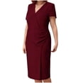 thumbnail image 2 of Bnwani Ladies Dresses,Summer Dresses,Knee-Length,V-Neck,Casual,Solid,Wine,5XL, 2 of 7